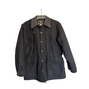 Wyoming Traders Men's Black Ranch Wool Coat Leather Collar Medium